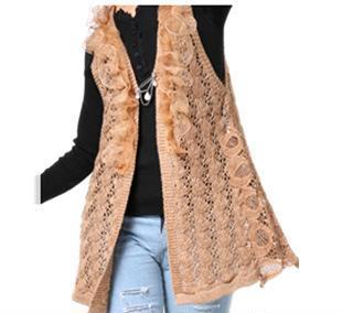 秋冬新風尚 韓版中長款無袖鏤空針織開衫引領(lǐng)穿搭潮流